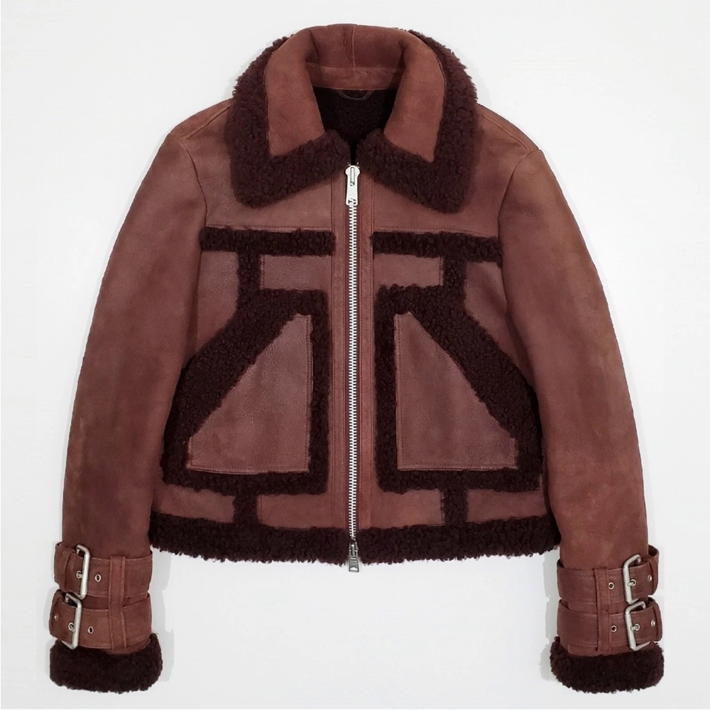 All Saints Brown Shearling-Trim Suede Jacket - Picture 2 of 7